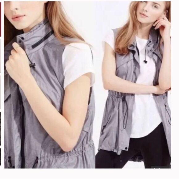 LOFT LOU & GREY sleeveless rain jacket athletic vest gray utilitarian Small - Picture 1 of 15